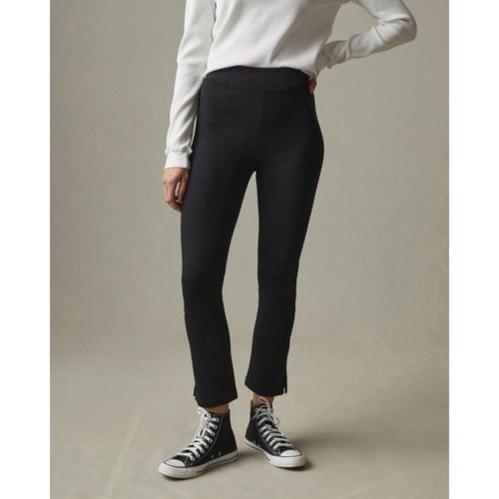 American Giant 8 Pants Ponte Kick Flare Cropped Side Slit Black Sustainable USA